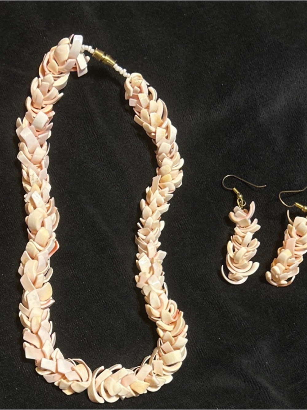 Vintage Polished Shell Necklace & Earring Set - Women Jewelry